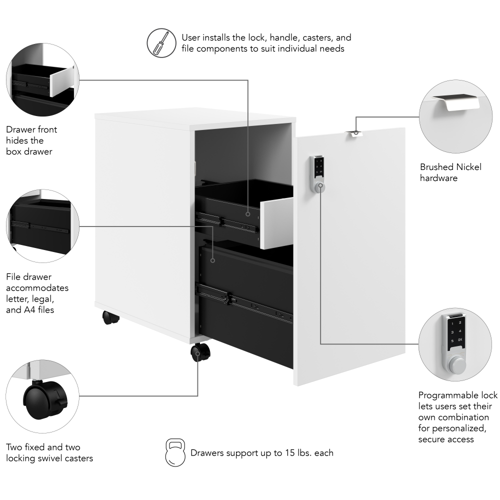 Shop Bush Business Furniture Assure Mobile File Cabinet with Drawers and Keypad Lock, Image 06, AUS216WHSU, #color_white