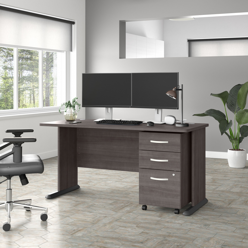 Shop Bush Business Furniture Studio A 60W Computer Desk with 3 Drawer Mobile File Cabinet, Image 02, STA002SGSU, #color_storm gray