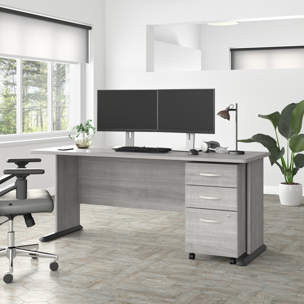 Shop Bush Business Furniture Studio A 72W Computer Desk with 3 Drawer Mobile File Cabinet, Image 02, STA004PGSU, #color_platinum gray