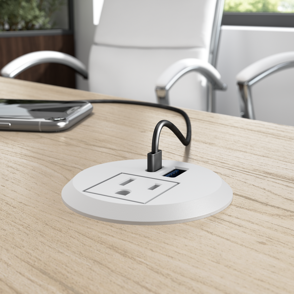 Shop Bush Business Furniture 2-inch Desktop Power Grommet with AC Outlet and USB-A/USB-C Ports, Image 02, AC99898WH-03, #color_white