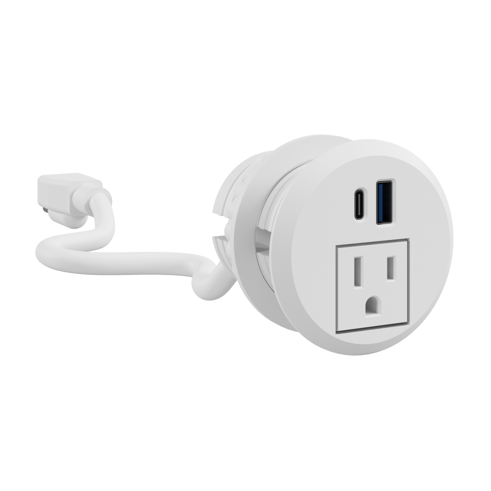 Shop Bush Business Furniture 2-inch Desktop Power Grommet with AC Outlet and USB-A/USB-C Ports, Image 01, AC99898WH-03, #color_white