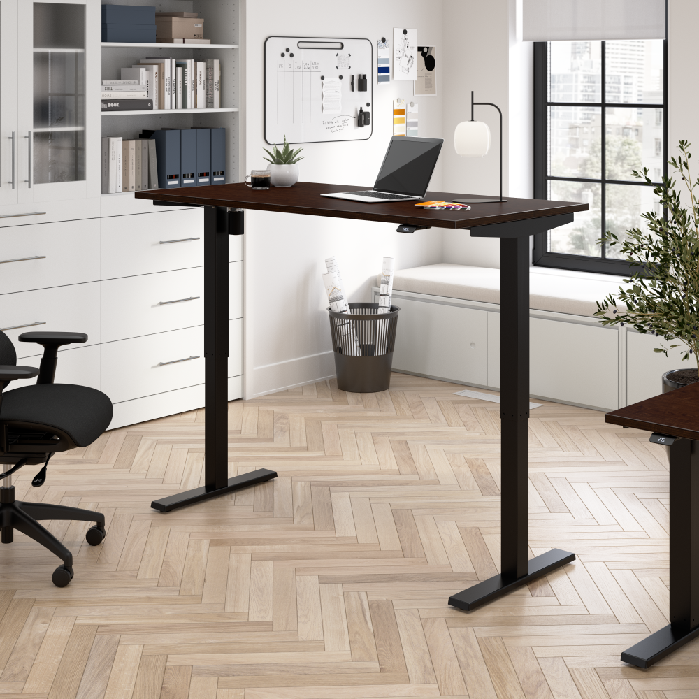 Shop Bush Business Furniture Move 40 Series 60W x 30D Electric Height Adjustable Standing Desk, Image 02, M4S6030MRBK, #color_mocha cherry/black powder coat