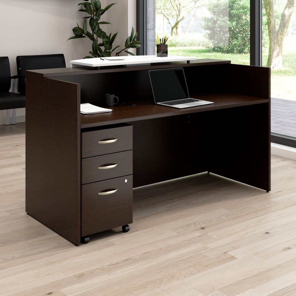 Shop Bush Business Furniture Arrive 72W x 30D Reception Desk with Counter and Mobile File Cabinet, Image 02, ARV008MR, #color_mocha cherry