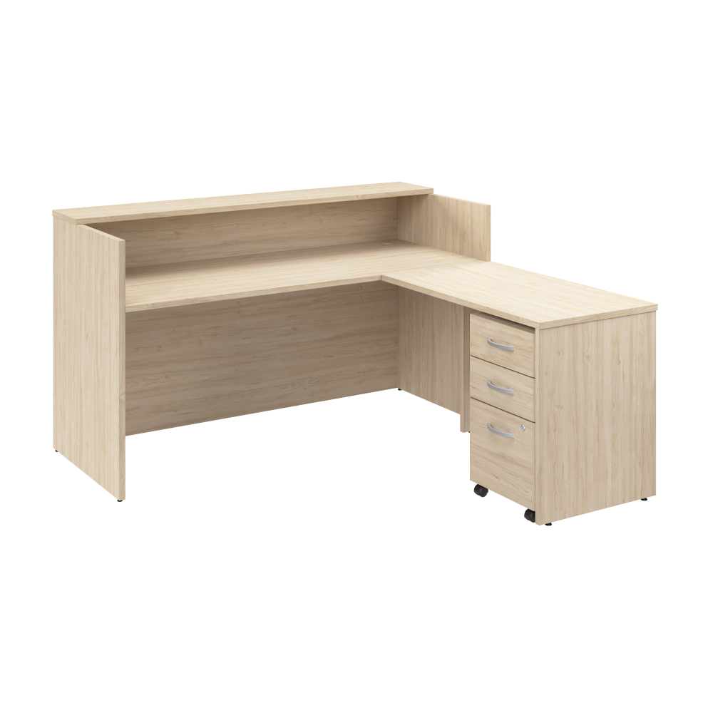 Shop Bush Business Furniture Arrive 72W x 72D L Shaped Reception Desk with Shelf and Mobile File Cabinet, Image 01, ARV007NE, #color_natural elm