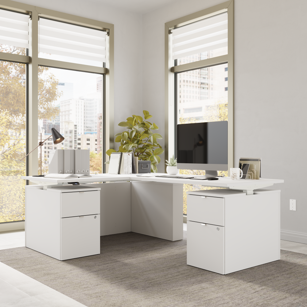 Shop Bush Business Furniture Stratus 60W x 78D Height Adjustable L Shaped Standing Desk with Drawers, Image 03, SUT017WH, #color_white