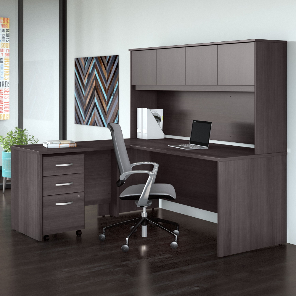 Shop Bush Business Furniture Studio C 72W x 30D L Shaped Desk with Hutch, Mobile File Cabinet and 42W Return, Image 02, STC006SGSU, #color_storm gray