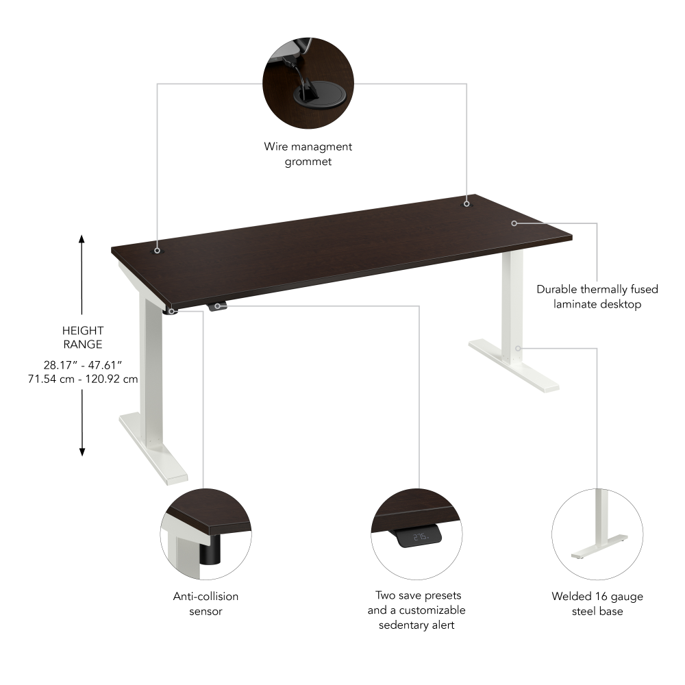 Shop Bush Business Furniture Move 40 Series 72W x 30D Electric Height Adjustable Standing Desk, Image 06, M4S7230MRWK, #color_mocha cherry/white powder coat