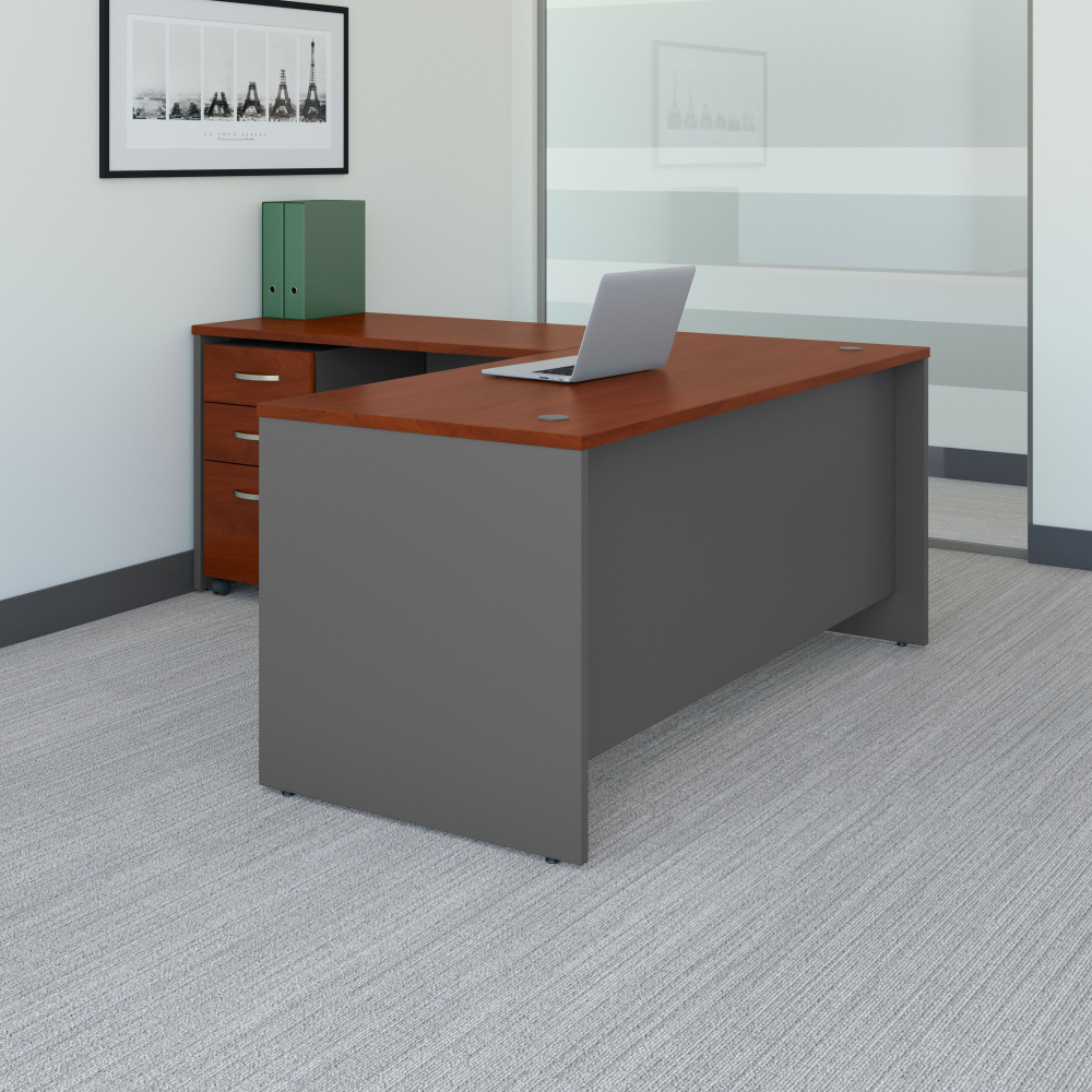 Shop Bush Business Furniture Series C 66W L Shaped Desk with 48W Return and Mobile File Cabinet, Image 02, SRC083HCSU, #color_hansen cherry/graphite gray