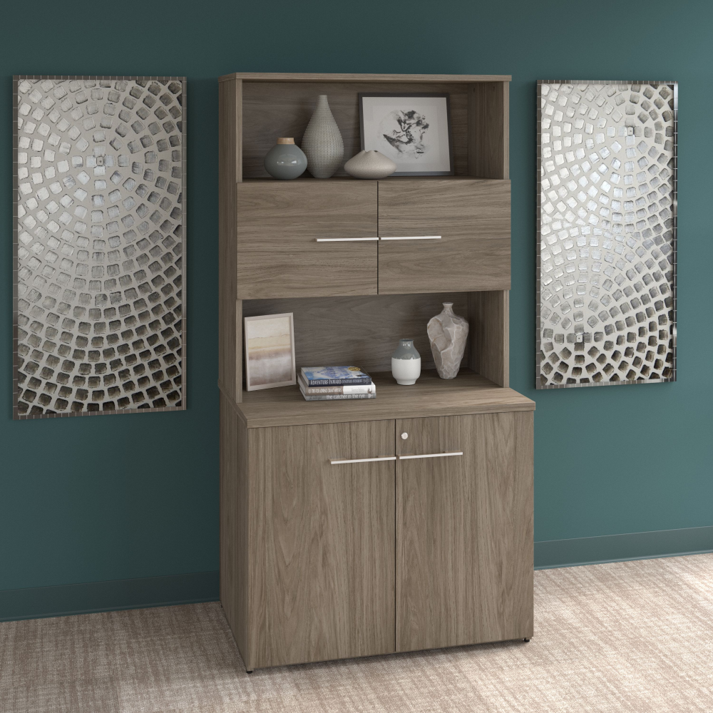 Shop Bush Business Furniture Office 500 36W Tall Storage Cabinet with Doors and Shelves, Image 02, OF5008MHSU, #color_modern hickory