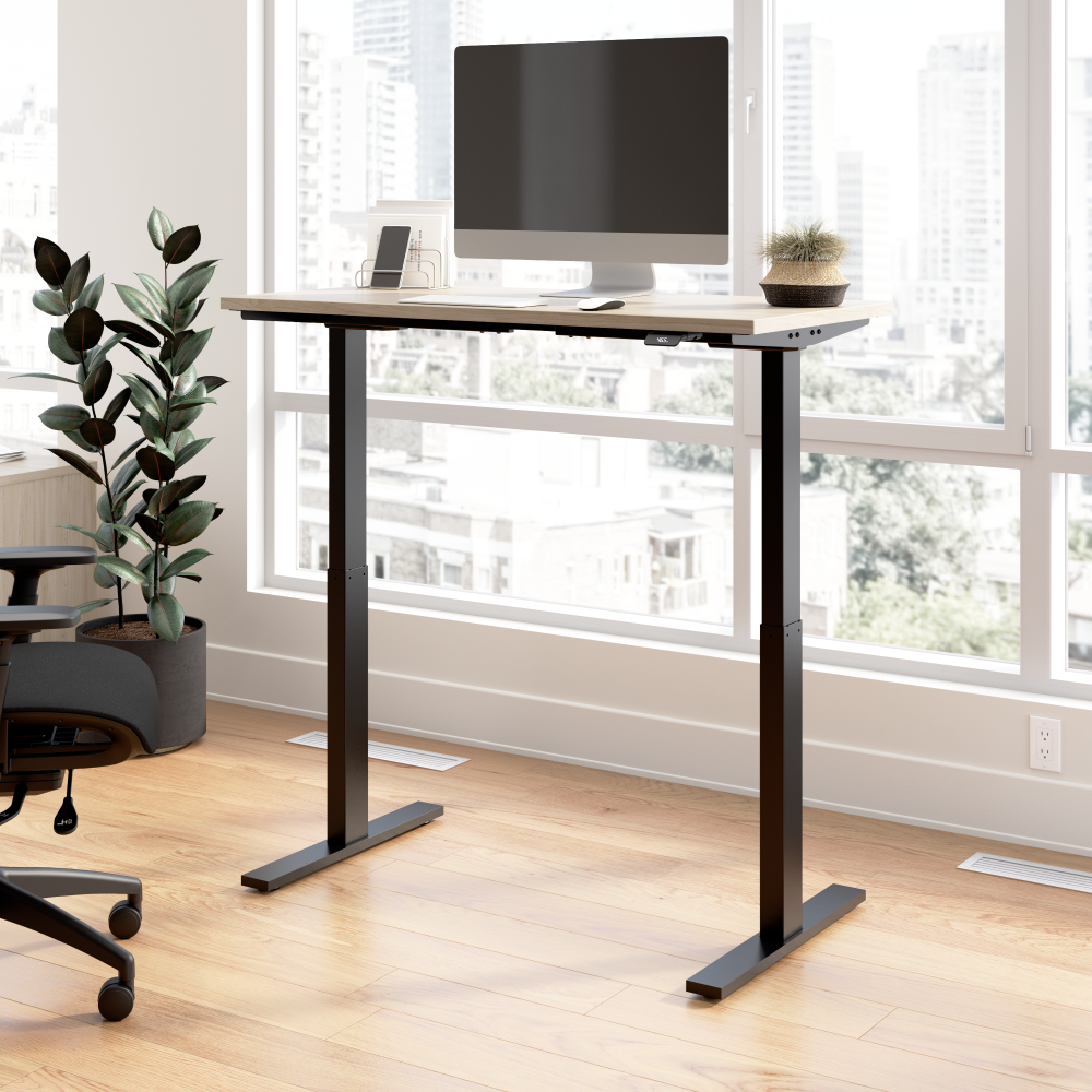 Shop Bush Business Furniture Move 60 Series 48W x 24D Electric Height Adjustable Standing Desk, Image 02, M6S4824NEBK, #color_natural elm/black powder coat
