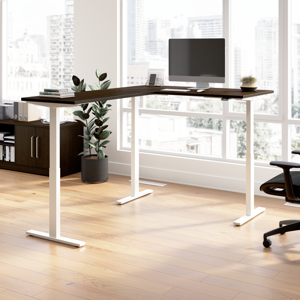 Shop Bush Business Furniture Move 60 Series 60W Height Adjustable L Shaped Standing Desk, Image 02, M6SL6078MRWK, #color_mocha cherry/white powder coat
