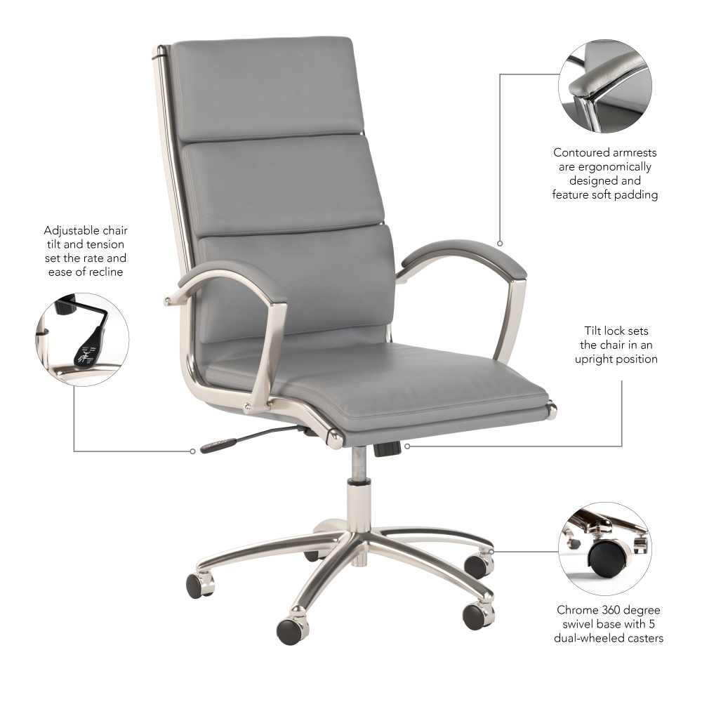 Shop Bush Business Furniture Modelo High Back Leather Executive Office Chair, Image 07, CH1701LGL-03, #color_light gray leather