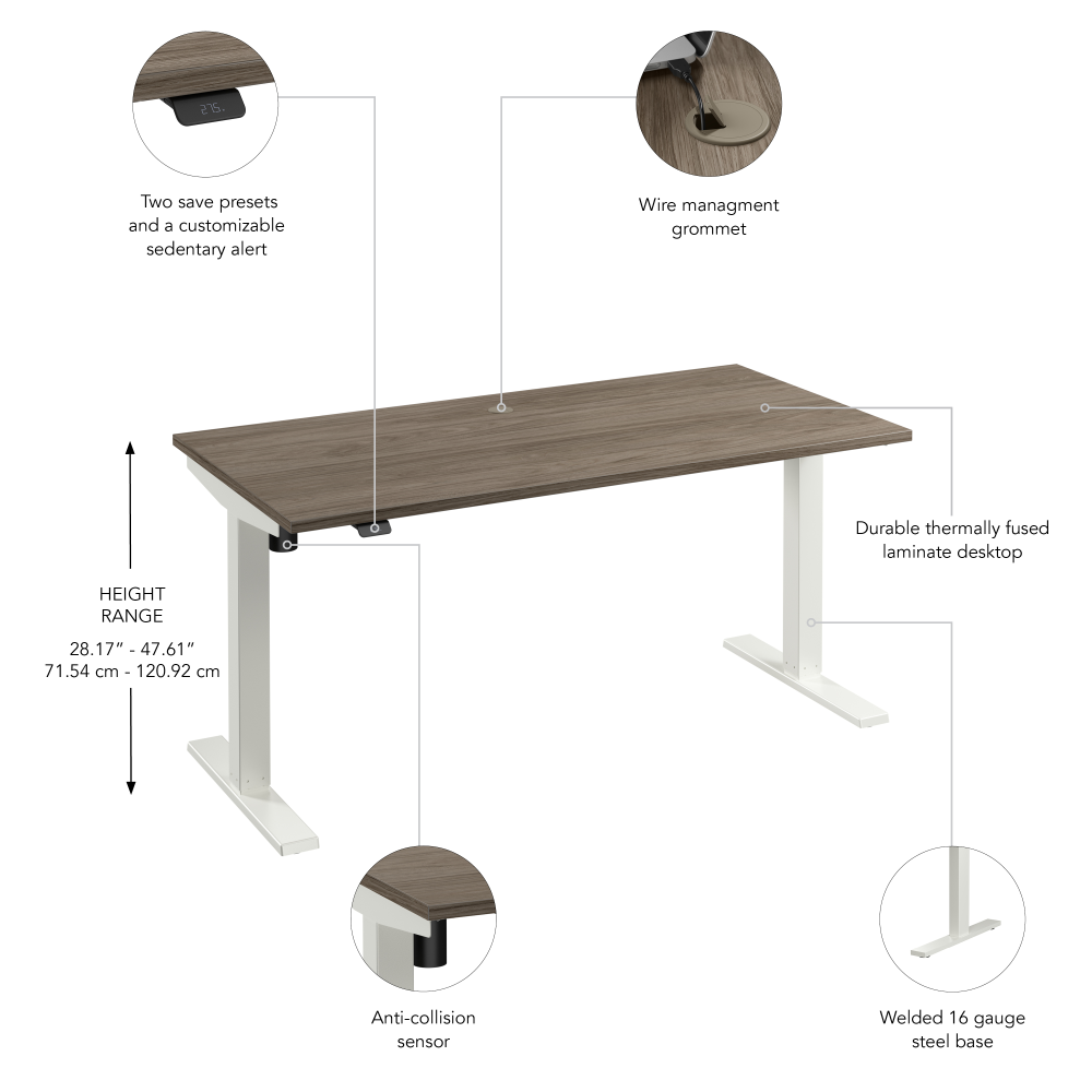 Shop Bush Business Furniture Move 40 Series 60W x 30D Electric Height Adjustable Standing Desk, Image 06, M4S6030MHWK, #color_modern hickory/white powder coat