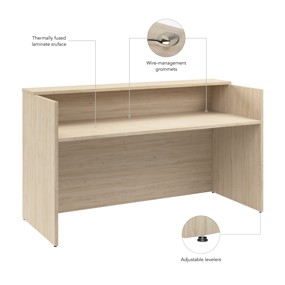 Shop Bush Business Furniture Arrive 72W x 30D Reception Desk with Shelf, Image 07, AVD172NEK, #color_natural elm