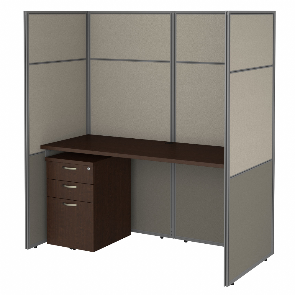 Shop Bush Business Furniture Easy Office 60W Cubicle Desk with File Cabinet and 66H Closed Panels Workstation, Image 01, EODH26SMR-03K, #color_mocha cherry