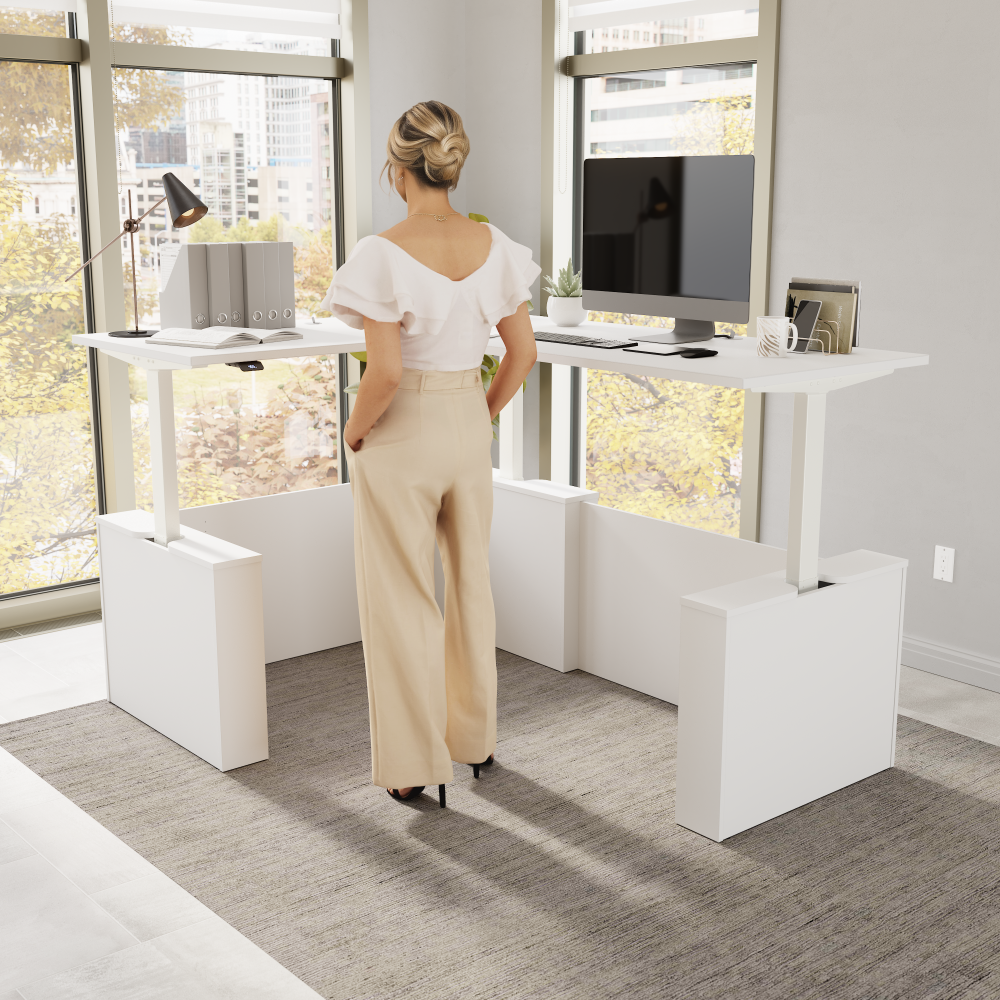 Shop Bush Business Furniture Stratus 60W x 78D Electric Height Adjustable L Shaped Standing Desk, Image 02, SUT013WH, #color_white