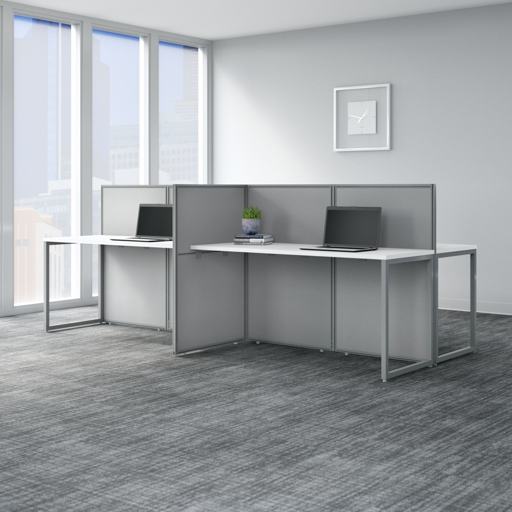 Shop Bush Business Furniture Easy Office 60W 4 Person Cubicle Desk Workstation with 45H Panels, Image 02, EOD660WH-03K, #color_pure white/silver gray fabric