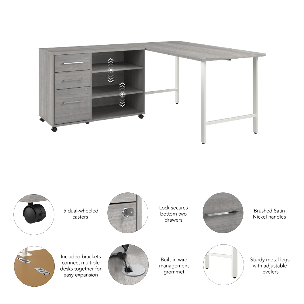 Shop Bush Business Furniture Hustle 60W x 30D Computer Desk and Storage Cabinet with Drawers and Shelves, Image 04, HUS009PG, #color_platinum gray