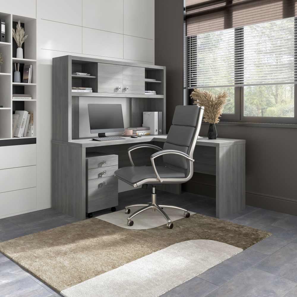 Shop Bush Business Furniture Echo L Shaped Desk with Hutch and Mobile File Cabinet, Image 02, ECH009MG, #color_modern gray