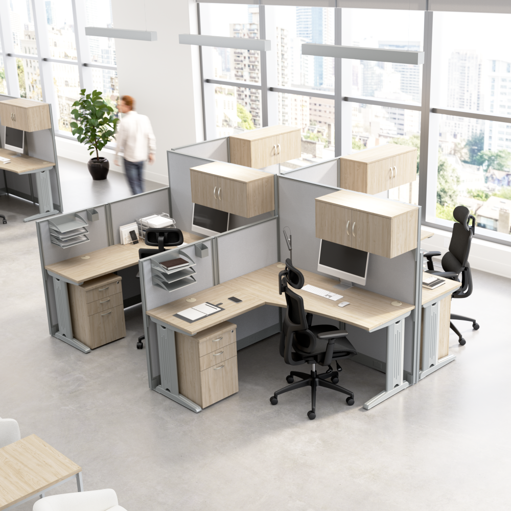 Shop Bush Business Furniture Office in an Hour 4 Person L Shaped Cubicle Desks with Storage, Drawers, and Organizers, Image 02, OIAH007NE, #color_natural elm