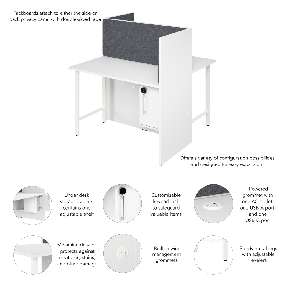 Shop Bush Business Furniture Hustle 48-inch 2 Person Office Cubicles with Locking Storage and Large Tackboards, Image 06, HUS020WH, #color_white