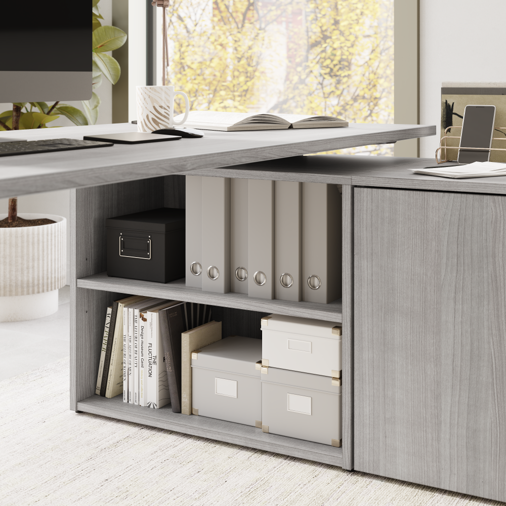 Shop Bush Business Furniture Stratus 60W x 30D Electric Height Adjustable Standing Desk with Storage, Image 05, SUT019PG, #color_platinum gray