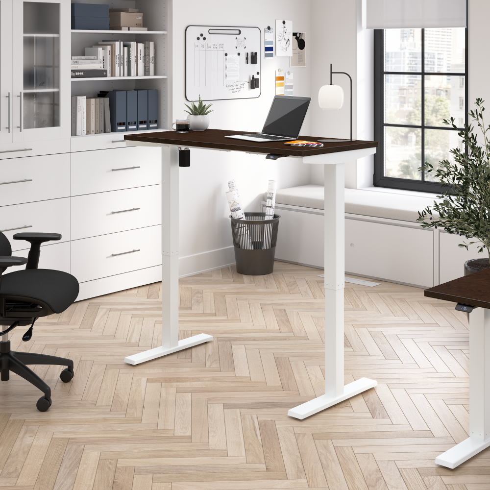 Shop Bush Business Furniture Move 40 Series 48W x 24D Electric Height Adjustable Standing Desk, Image 02, M4S4824MRWK, #color_mocha cherry/white powder coat