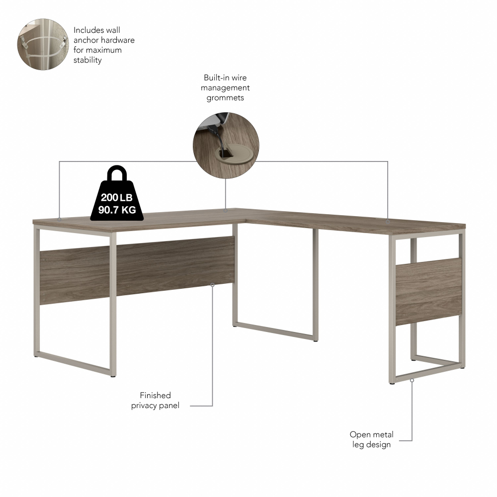 Shop Bush Business Furniture Hybrid 60W x 30D L Shaped Table Desk with Mobile File Cabinet, Image 06, HYB029MHSU, #color_modern hickory
