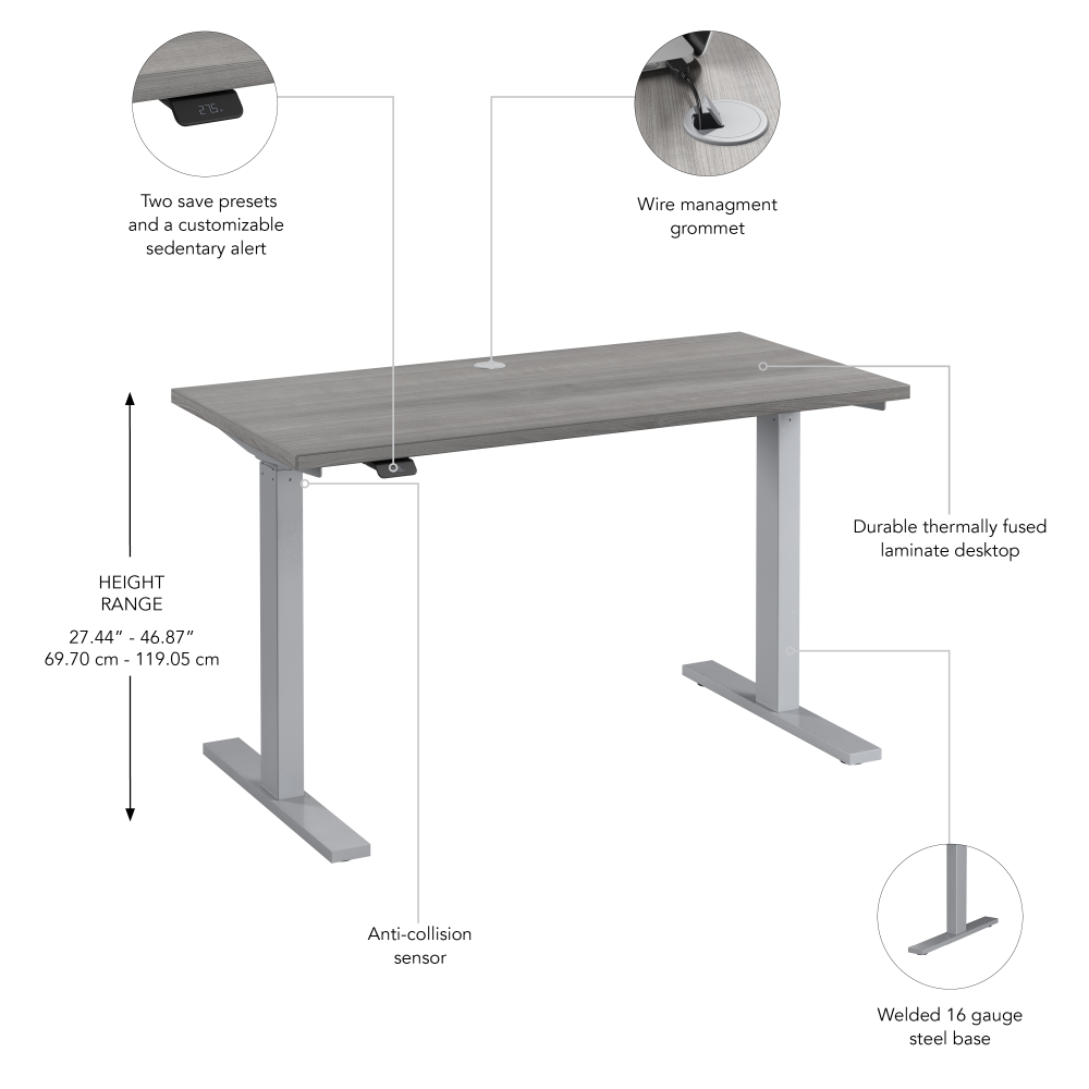 Shop Bush Business Furniture Move 60 Series 48W x 24D Electric Height Adjustable Standing Desk, Image 06, M6S4824PGSK, #color_platinum gray/cool gray metallic