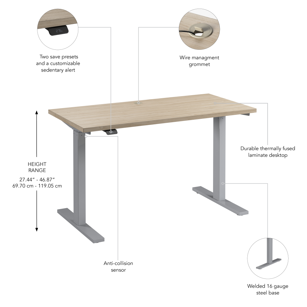 Shop Bush Business Furniture Move 60 Series 48W x 24D Electric Height Adjustable Standing Desk, Image 06, M6S4824NESK, #color_natural elm/cool gray metallic