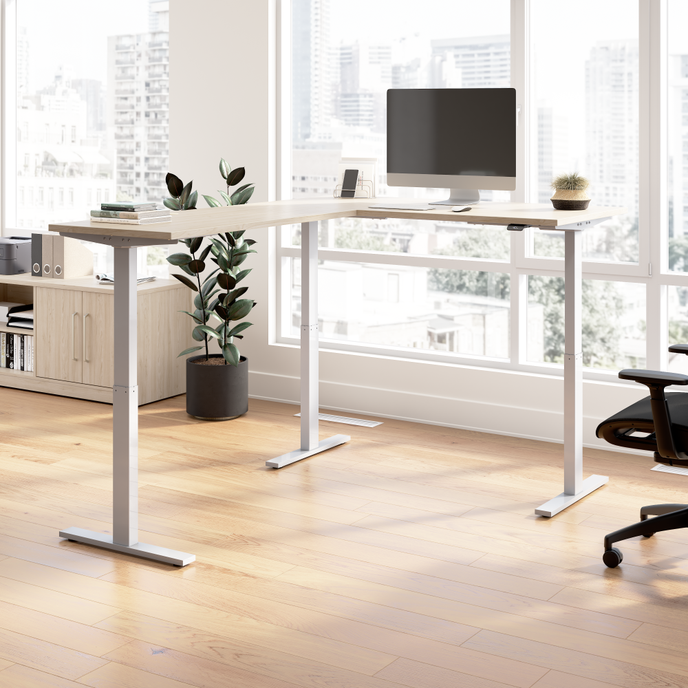Shop Bush Business Furniture Move 60 Series 60W Height Adjustable L Shaped Standing Desk, Image 02, M6SL6078NESK, #color_natural elm/cool gray metallic