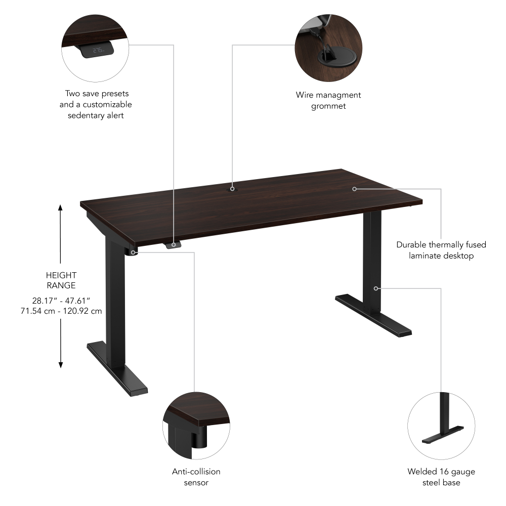 Shop Bush Business Furniture Move 40 Series 60W x 30D Electric Height Adjustable Standing Desk, Image 06, M4S6030BWBK, #color_black walnut/black powder coat