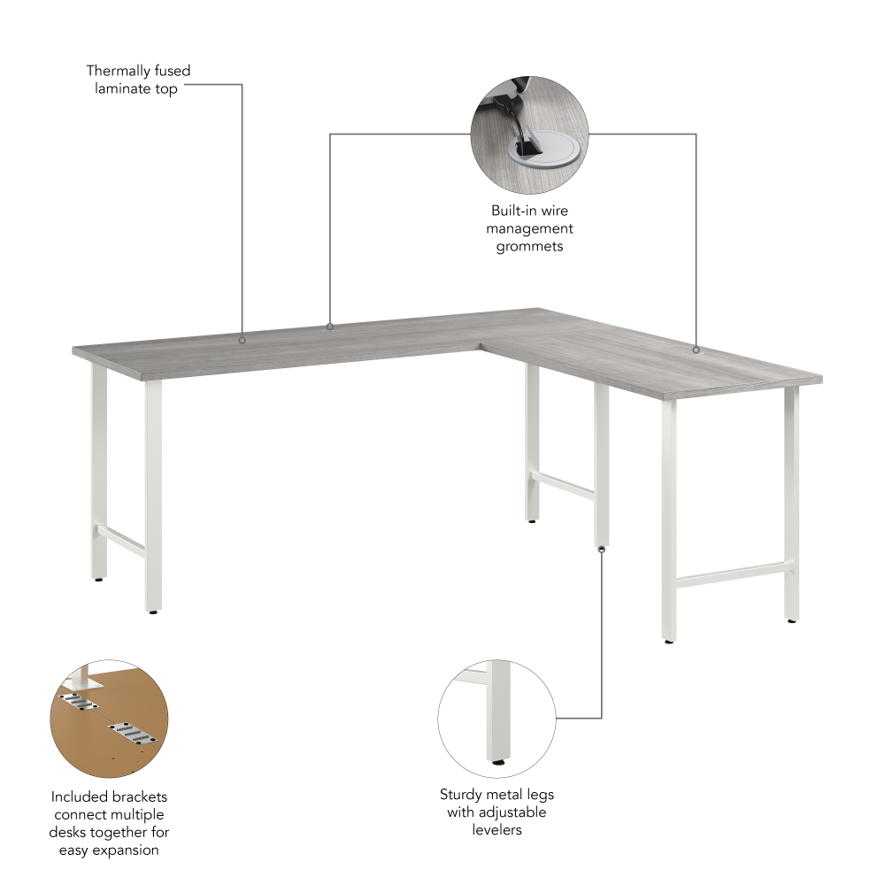 Shop Bush Business Furniture Hustle 72W x 24D L Shaped Computer Desk with Metal Legs, Image 07, HUS002PG, #color_platinum gray