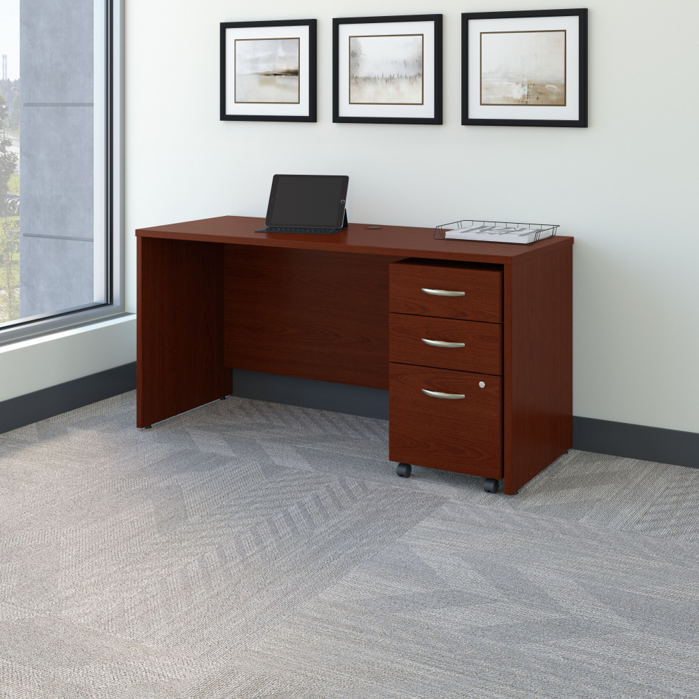 Shop Bush Business Furniture Series C 60W x 24D Office Desk with Mobile File Cabinet, Image 02, SRC025MASU, #color_mahogany