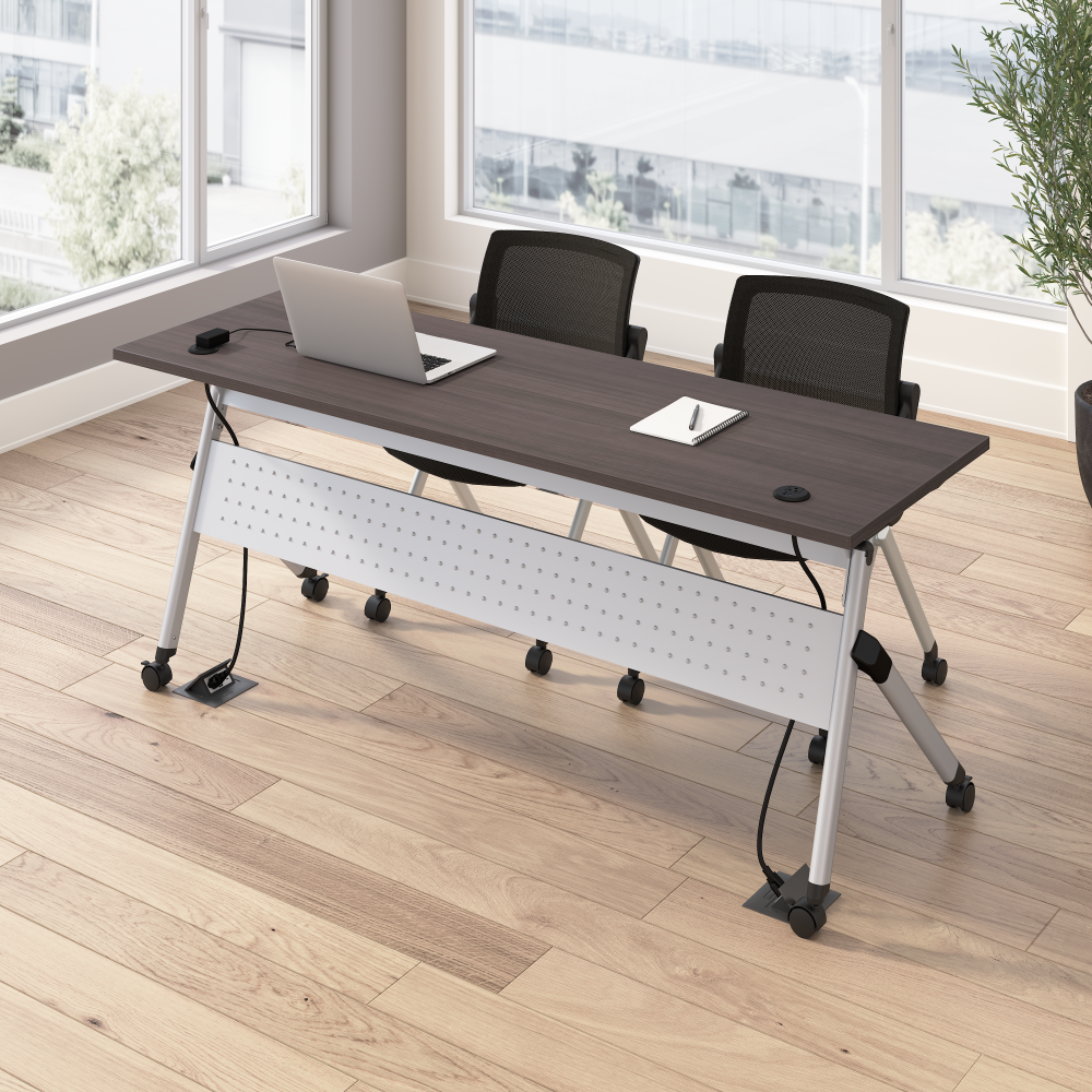 Shop Bush Business Furniture Envision 72W Folding Training Table with Powered Grommets and 2 Chairs, Image 02, NVS008SG, #color_storm gray/cool gray metallic