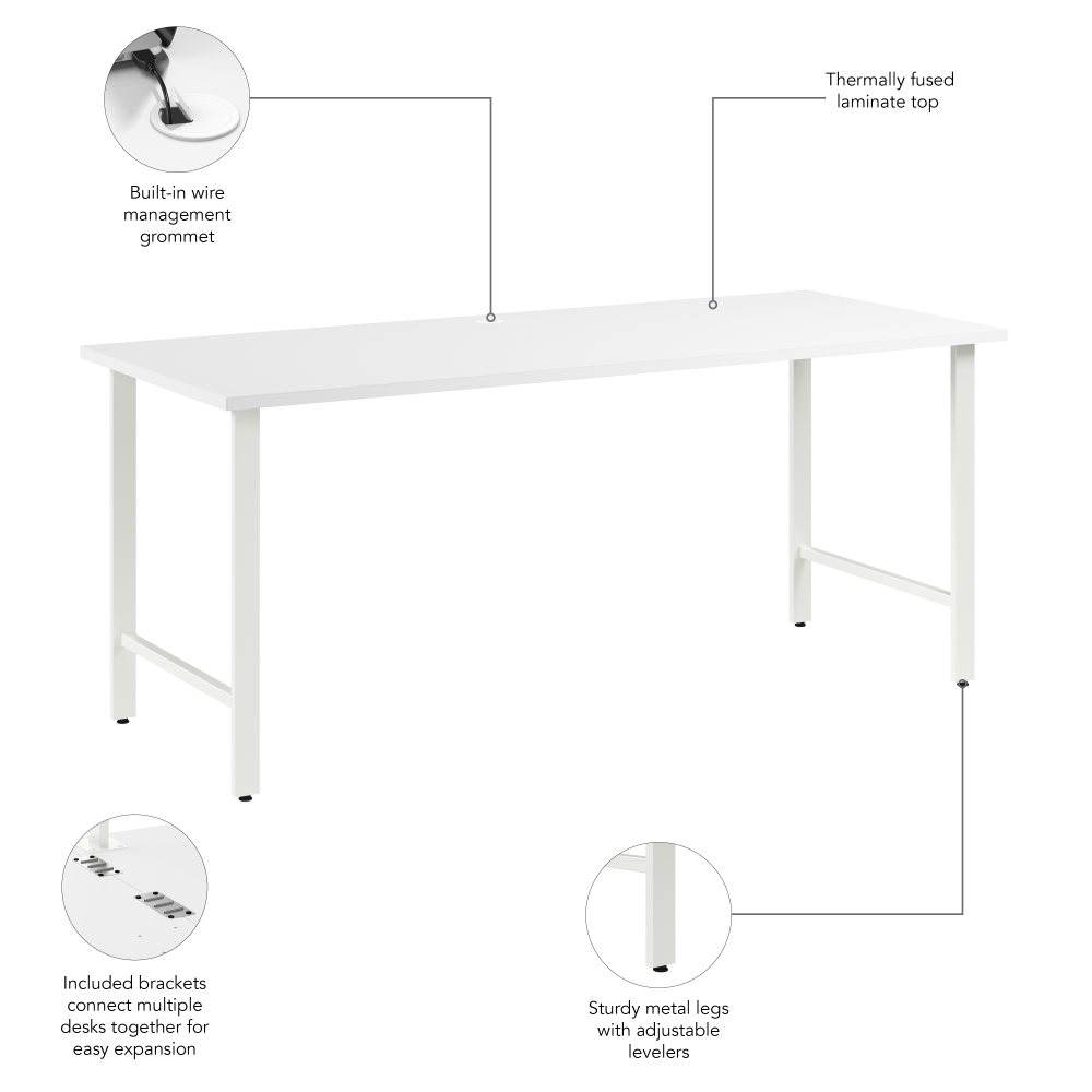 Shop Bush Business Furniture Hustle 72W x 30D Computer Desk with Metal Legs, Image 09, HUD272WH, #color_white