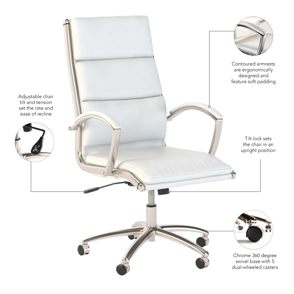 Shop Bush Business Furniture Modelo High Back Leather Executive Office Chair, Image 07, CH1701WHL-03, #color_white leather