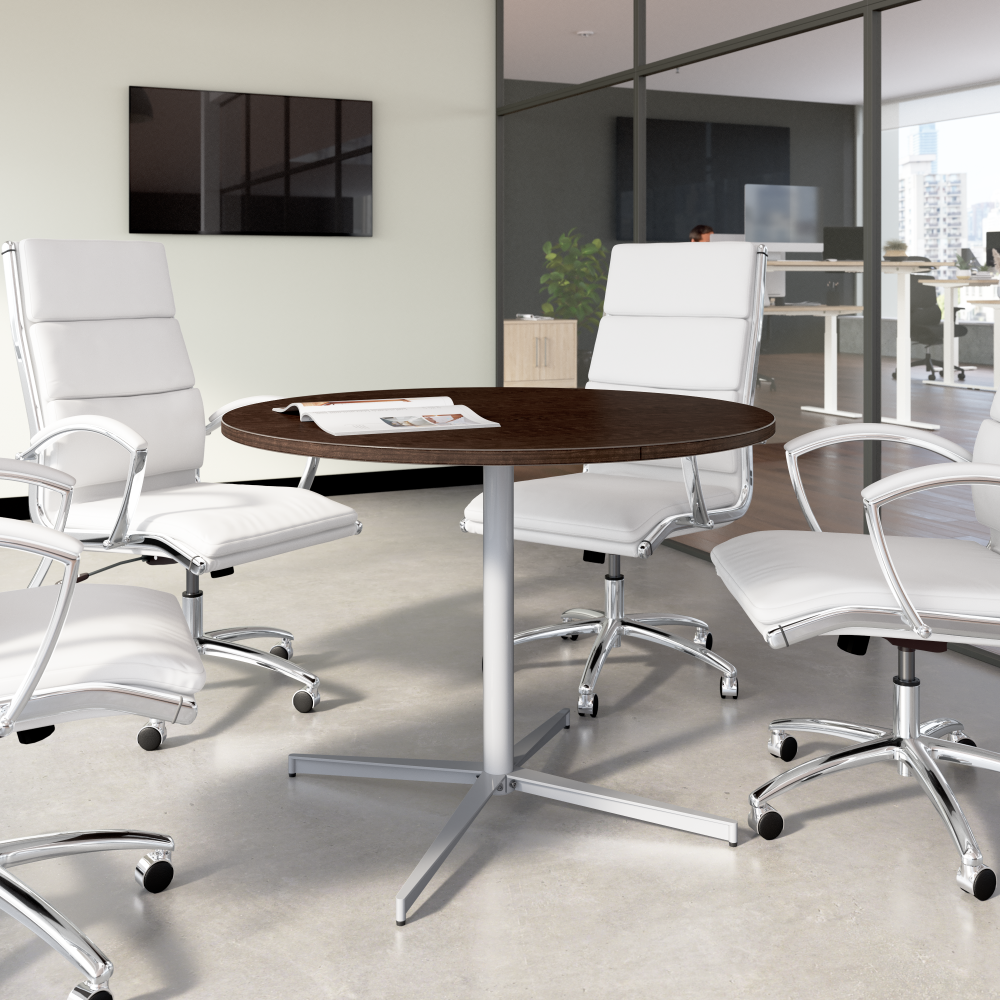 Shop Bush Business Furniture 42-inch Round Conference Table with Metal Base, Image 02, 99XTB42RMR, #color_mocha cherry/cool gray metallic