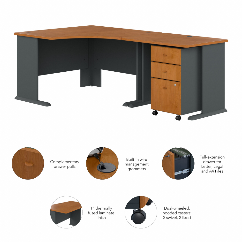 Shop Bush Business Furniture Series A 48W Corner Desk with 36W Return and Mobile File Cabinet, Image 06, SRA005NCSU, #color_natural cherry/slate