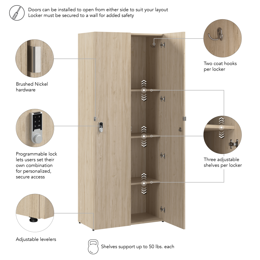 Shop Bush Business Furniture Assure Single Tier 2 Door Storage Locker with Keypad Locks, Image 06, AUS230NEK, #color_natural elm