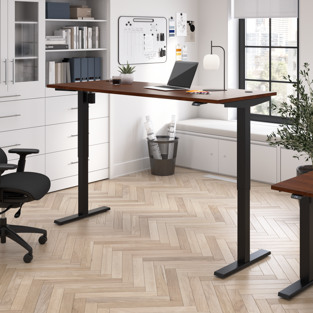 Shop Bush Business Furniture Move 40 Series 72W x 30D Electric Height Adjustable Standing Desk, Image 02, M4S7230HCBK, #color_hansen cherry/black powder coat