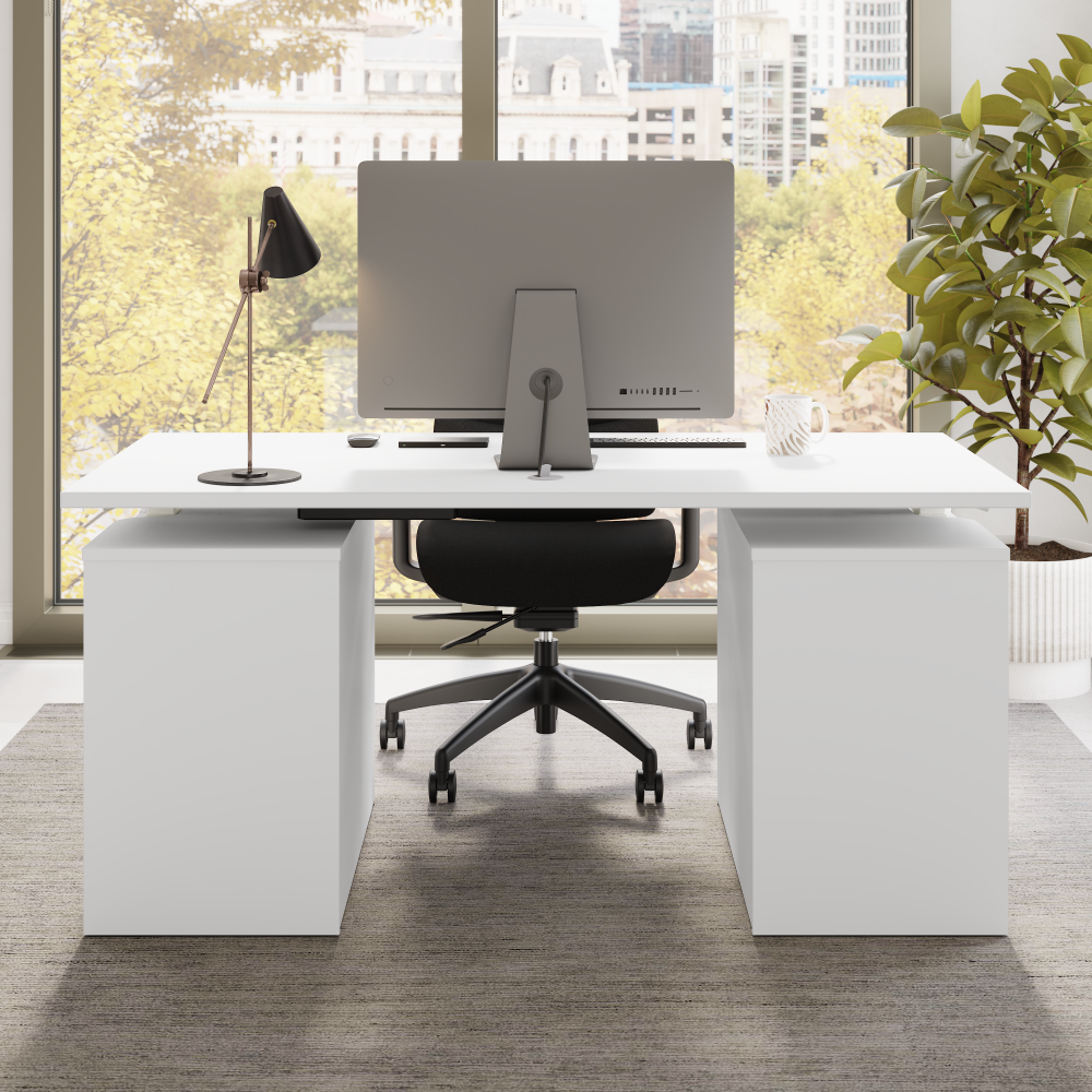 Shop Bush Business Furniture Stratus 60W x 30D Electric Height Adjustable Standing Desk with Drawers, Image 06, SUT009WH, #color_white