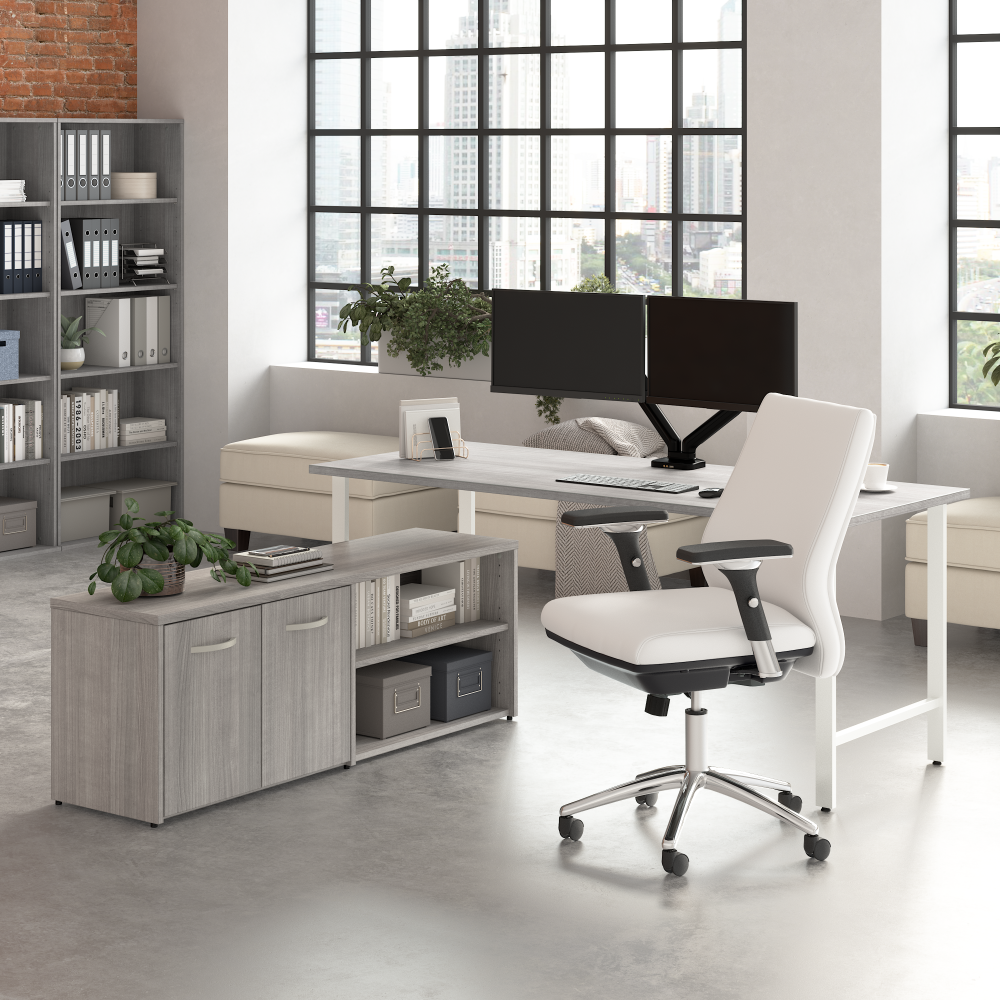 Shop Bush Business Furniture Hustle 72W x 30D Computer Desk and Low Storage Cabinet with Doors and Shelves, Image 02, HUS012PG, #color_platinum gray