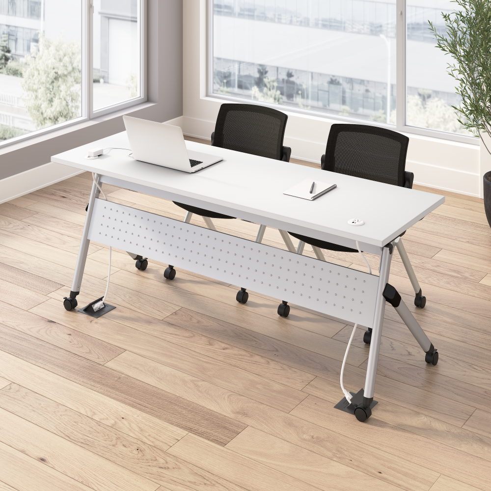 Shop Bush Business Furniture Envision 72W Folding Training Table with Powered Grommets and 2 Chairs, Image 02, NVS008WH, #color_white/cool gray metallic