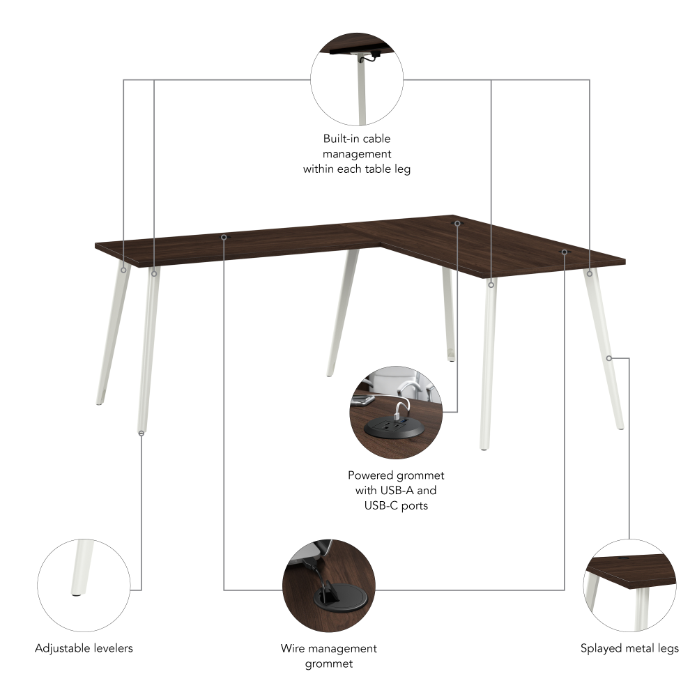 Shop Bush Business Furniture Vista 60W x 30D L Shaped Desk with Splayed Metal Legs, Image 06, VST004BW, #color_black walnut