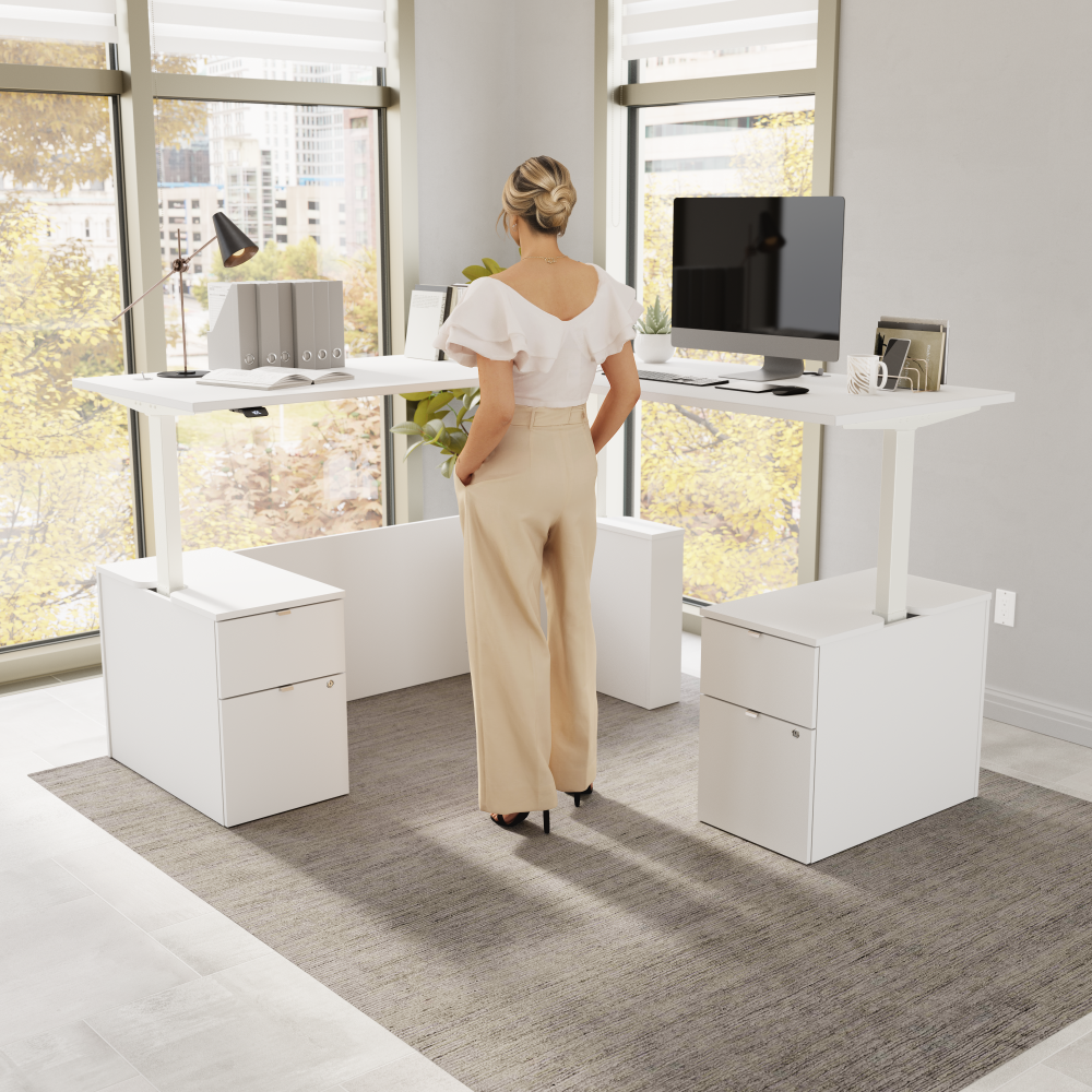 Shop Bush Business Furniture Stratus 72W x 78D Height Adjustable L Shaped Standing Desk with Drawers, Image 02, SUT018WH, #color_white