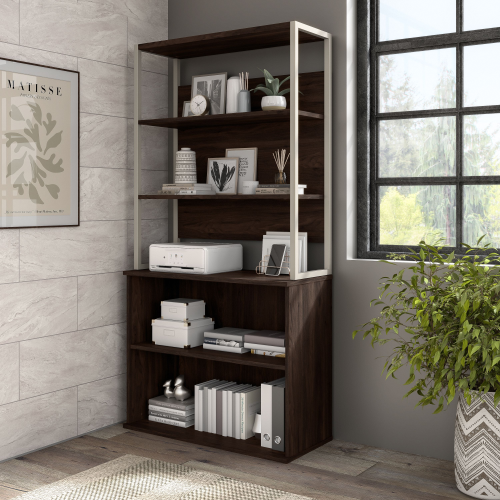 Shop Bush Business Furniture Hybrid 36W Bookcase Hutch, Image 02, HYH236BW, #color_black walnut