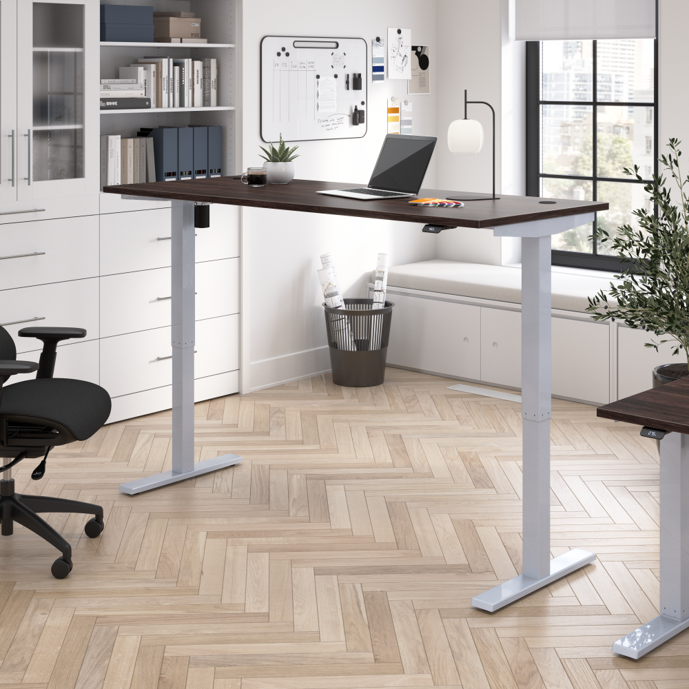 Shop Bush Business Furniture Move 40 Series 72W x 30D Electric Height Adjustable Standing Desk, Image 02, M4S7230BWSK, #color_black walnut/cool gray metallic