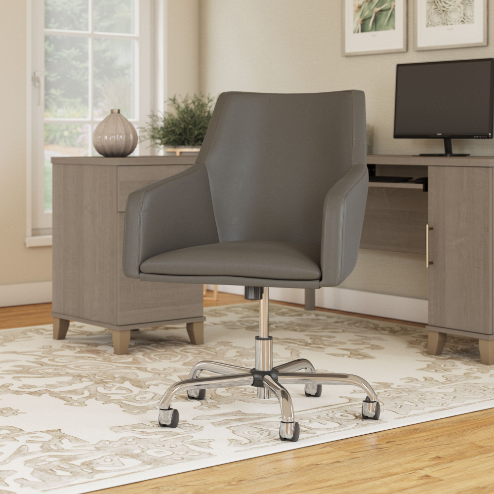 Shop Bush Business Furniture London Mid Back Leather Box Chair, Image 02, CH2401WGL-03, #color_washed gray leather