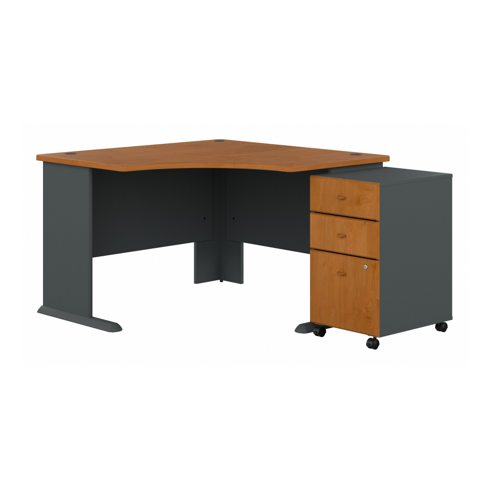 Shop Bush Business Furniture Series A 48W Corner Desk with Mobile File Cabinet, Image 01, SRA035NCSU, #color_natural cherry/slate